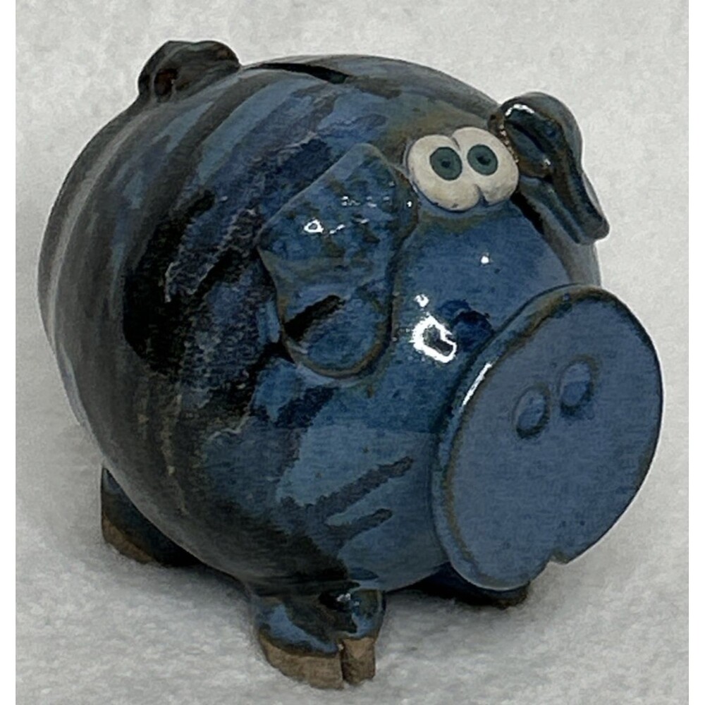 Vtg Folk Art Pottery Angel Pig Coin Bank Hand Made by John Pettus Piggy Bank